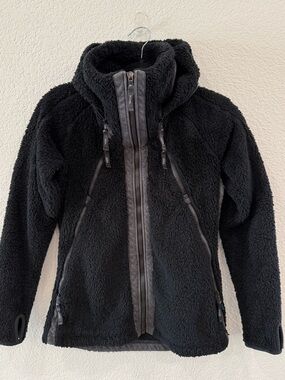 KUHL Black Sherpa Zip-Up Flight Jacket Hoodie